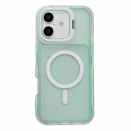 For iPhone 17 Crystal Clear Glitter Camera Lens Holder Magnetic Phone Case - Green - EDA009992203G