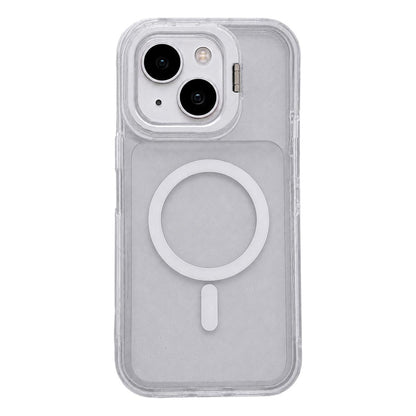 For iPhone 14 Crystal Clear Glitter Camera Lens Holder Magnetic Phone Case - Transparent - EDA009992216A