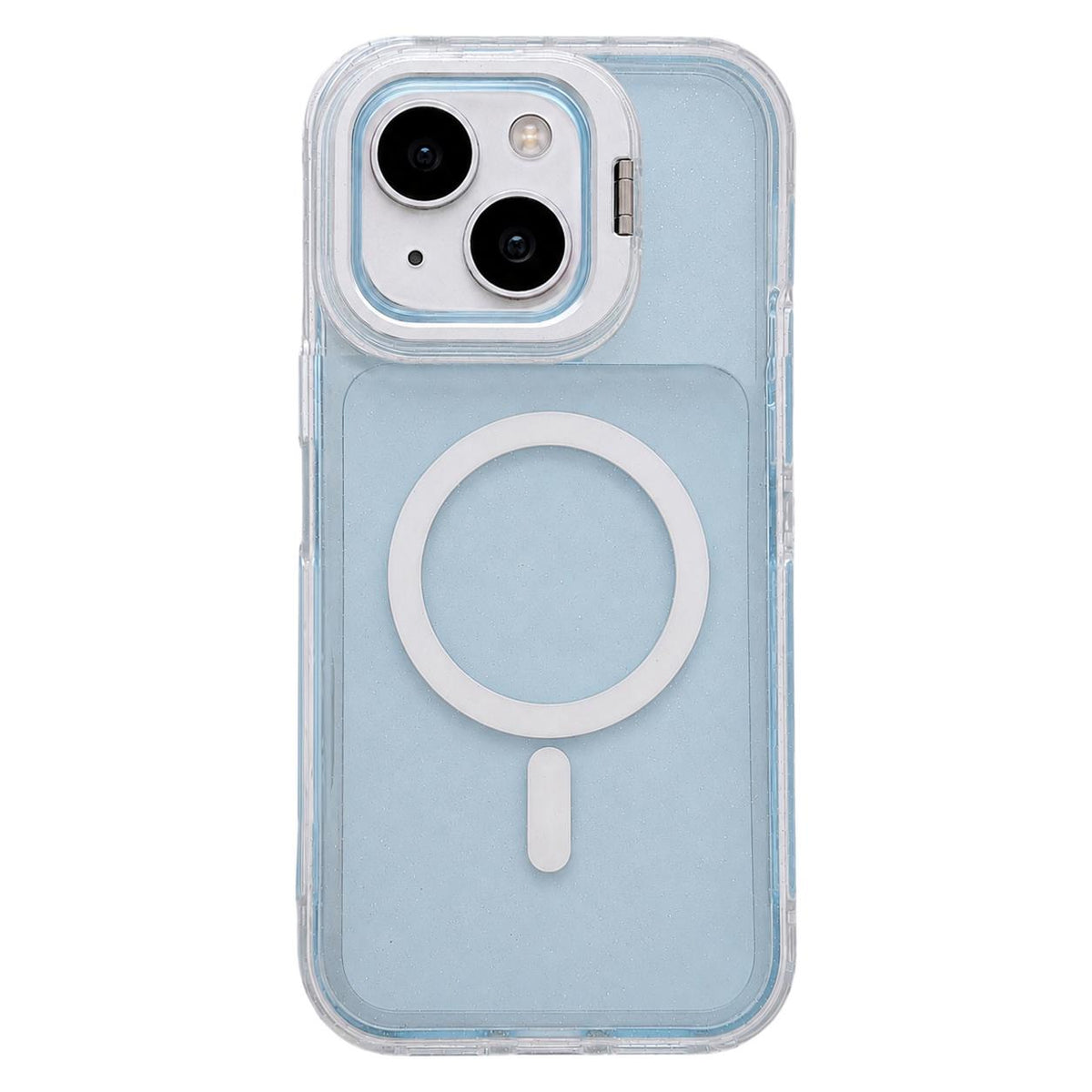 For iPhone 14 Crystal Clear Glitter Camera Lens Holder Magnetic Phone Case - Blue - EDA009992216B