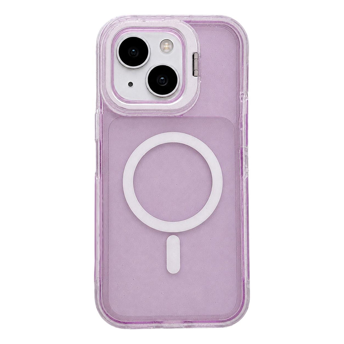 For iPhone 14 Crystal Clear Glitter Camera Lens Holder Magnetic Phone Case - Purple - EDA009992216C