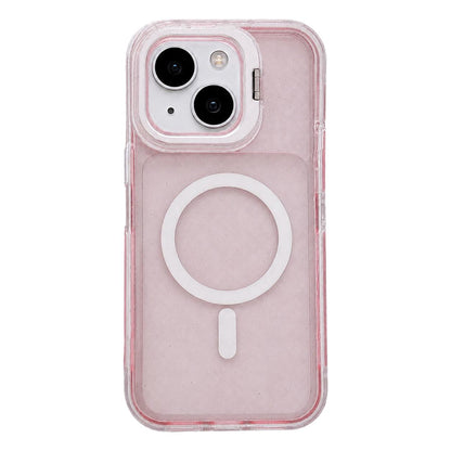 For iPhone 14 Crystal Clear Glitter Camera Lens Holder Magnetic Phone Case - Pink - EDA009992216D