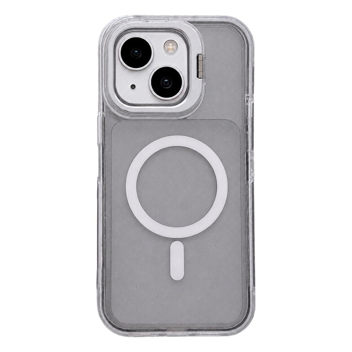 For iPhone 14 Crystal Clear Glitter Camera Lens Holder Magnetic Phone Case - Black - EDA009992216F