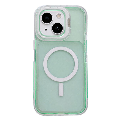 For iPhone 14 Crystal Clear Glitter Camera Lens Holder Magnetic Phone Case - Green - EDA009992216G