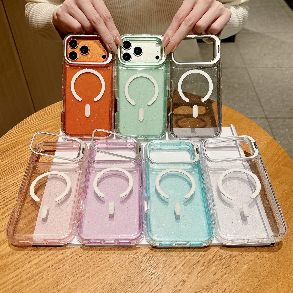For iPhone 11 Crystal Clear Glitter Camera Lens Holder Magnetic Phone Case - Purple - EDA009992222C