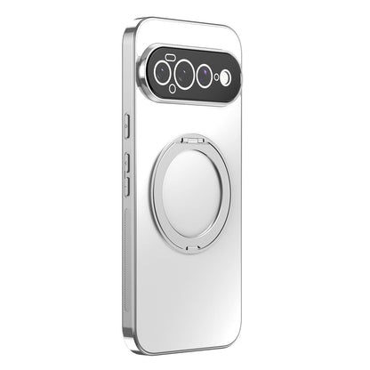 For Google Pixel 11 Pro XL 360 Degree Rotating Holder MagSafe Electroplated Phone Case with Lens Cover(White)