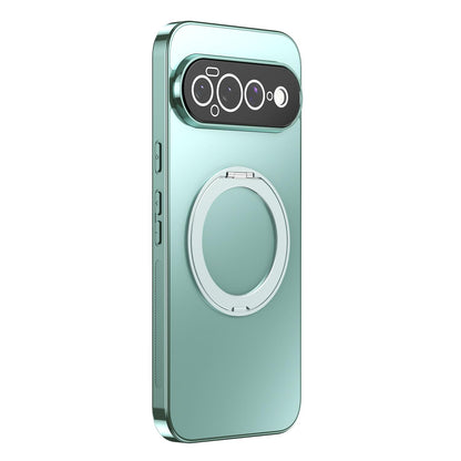 For Google Pixel 11 Pro XL 360 Degree Rotating Holder MagSafe Electroplated Phone Case with Lens Cover(Green)