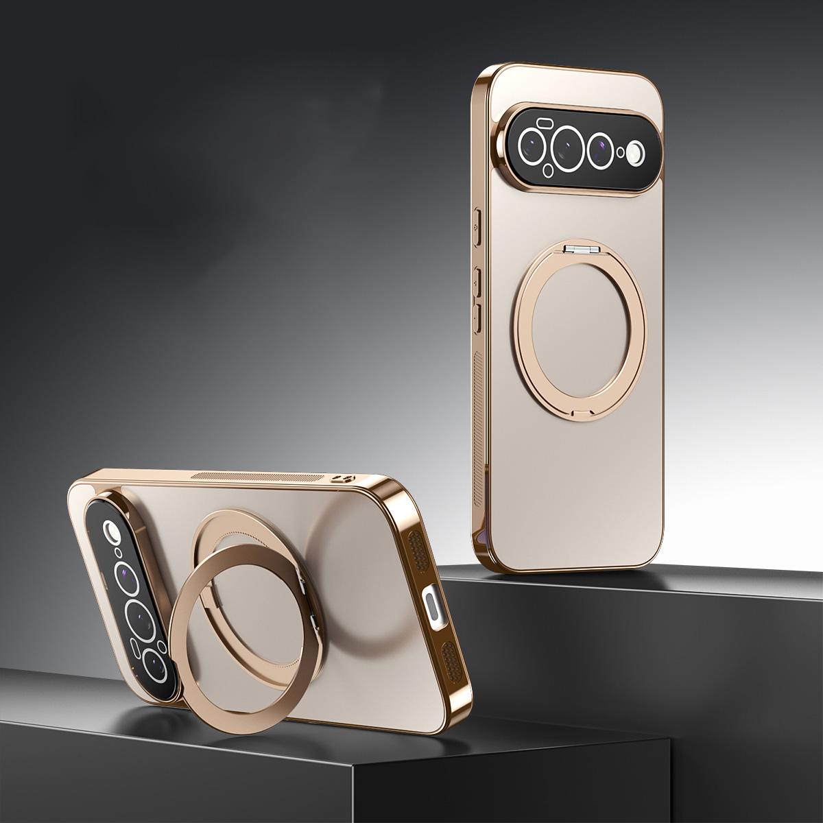 For Google Pixel 11 Pro XL 360 Degree Rotating Holder MagSafe Electroplated Phone Case with Lens Cover(Gold)