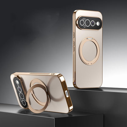 For Google Pixel 11 Pro XL 360 Degree Rotating Holder MagSafe Electroplated Phone Case with Lens Cover(Gold)