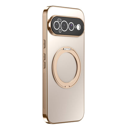 For Google Pixel 11 Pro XL 360 Degree Rotating Holder MagSafe Electroplated Phone Case with Lens Cover(Gold)