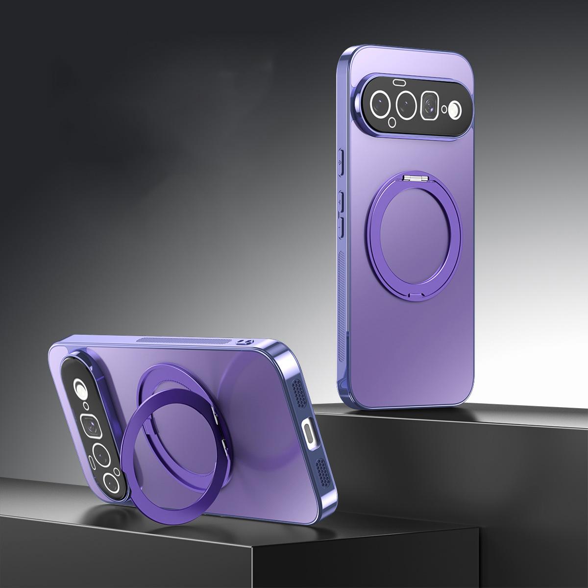 For Google Pixel 11 360 Degree Rotating Holder MagSafe Electroplated Phone Case with Lens Cover(Purple)