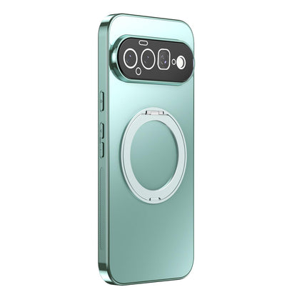 For Google Pixel 11 360 Degree Rotating Holder MagSafe Electroplated Phone Case with Lens Cover(Green)