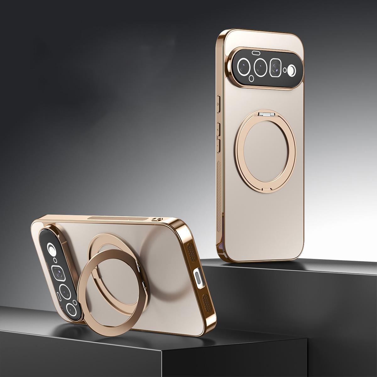 For Google Pixel 11 360 Degree Rotating Holder MagSafe Electroplated Phone Case with Lens Cover(Gold)