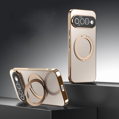 For Google Pixel 11 360 Degree Rotating Holder MagSafe Electroplated Phone Case with Lens Cover(Gold)