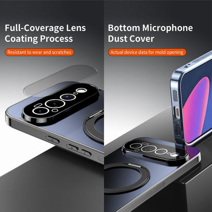 For Google Pixel 11 Pro XL 360 Degree Rotating Holder MagSafe Electroplated Phone Case with Lens Cover(Purple)
