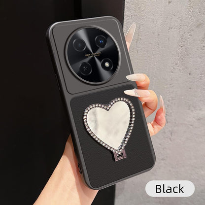For Huawei Enjoy 70 Pro Lambskin Series Skin Feel Shockproof Phone Case with Heart Mirror Holder(Black)