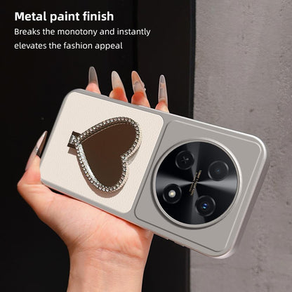 For Huawei Enjoy 70 Pro Lambskin Series Skin Feel Shockproof Phone Case with Heart Mirror Holder(Black)