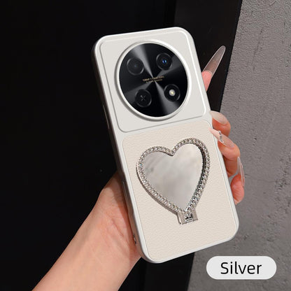For Huawei Enjoy 70 Pro Lambskin Series Skin Feel Shockproof Phone Case with Heart Mirror Holder(Silver)