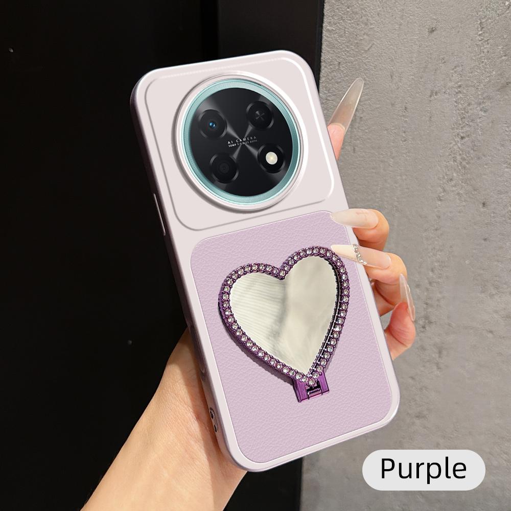 For Huawei Enjoy 90 Pro Max 5G Lambskin Series Skin Feel Shockproof Phone Case with Heart Mirror Holder - Purple - EDA009994303B