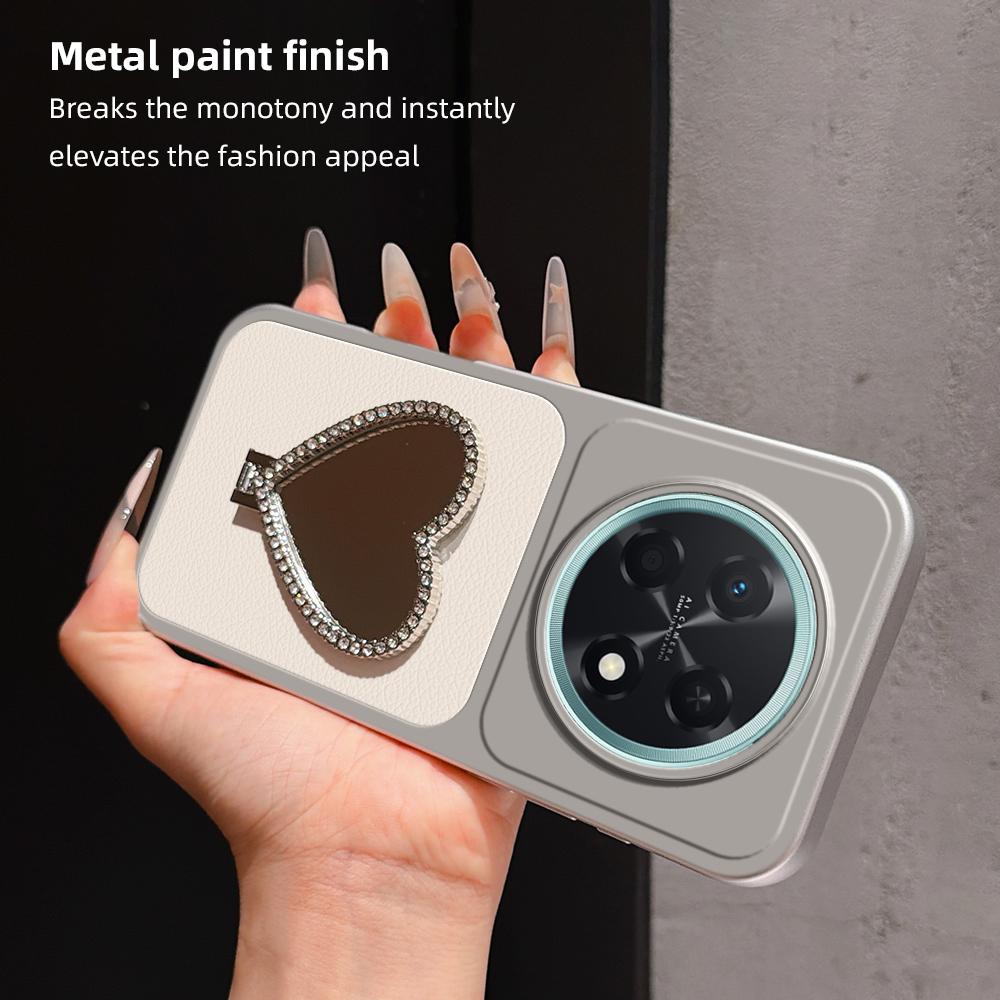For Huawei Enjoy 90 Pro Max 5G Lambskin Series Skin Feel Shockproof Phone Case with Heart Mirror Holder - Orange - EDA009994303E