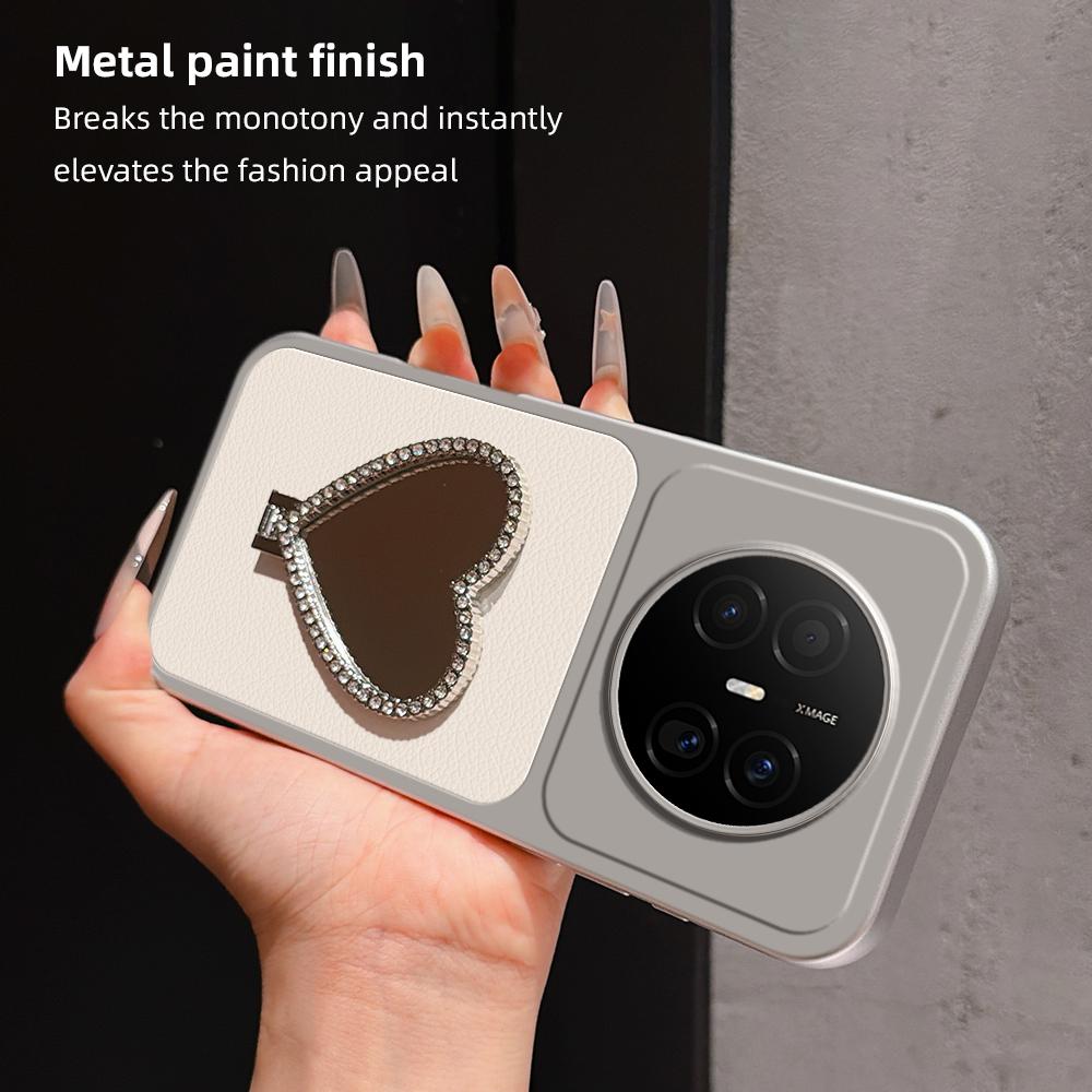 For Huawei Mate 70 Air 5G Lambskin Series Skin Feel Shockproof Phone Case with Heart Mirror Holder(Silver)