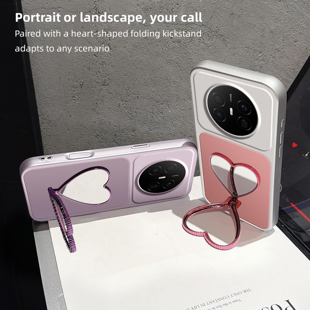 For Huawei Mate 70 Air 5G Lambskin Series Skin Feel Shockproof Phone Case with Heart Mirror Holder(Orange)