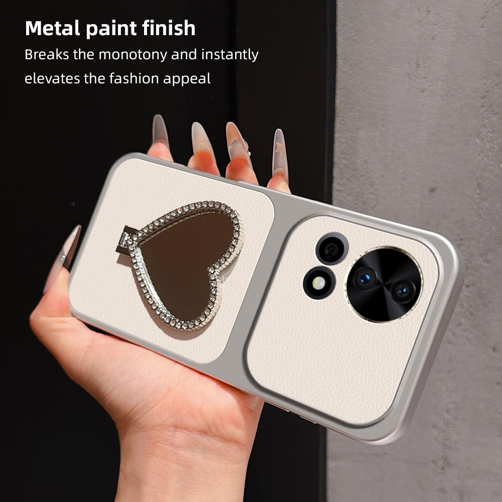 For Huawei nova 12 Pro Lambskin Series Skin Feel Shockproof Phone Case with Heart Mirror Holder(Orange)