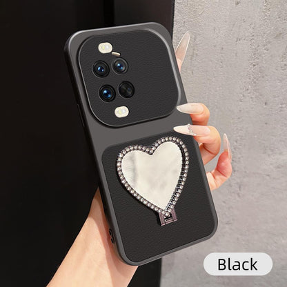 For Huawei nova 14 Ultra Lambskin Series Skin Feel Shockproof Phone Case with Heart Mirror Holder(Black)
