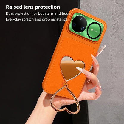 For Huawei nova 15 Ultra Lambskin Series Skin Feel Shockproof Phone Case with Heart Mirror Holder - Pink - EDA009994319A