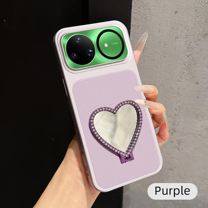 For Huawei nova 15 Ultra Lambskin Series Skin Feel Shockproof Phone Case with Heart Mirror Holder - Purple - EDA009994319B