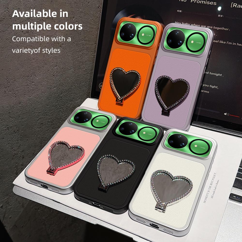 For Huawei nova 15 Ultra Lambskin Series Skin Feel Shockproof Phone Case with Heart Mirror Holder - Purple - EDA009994319B