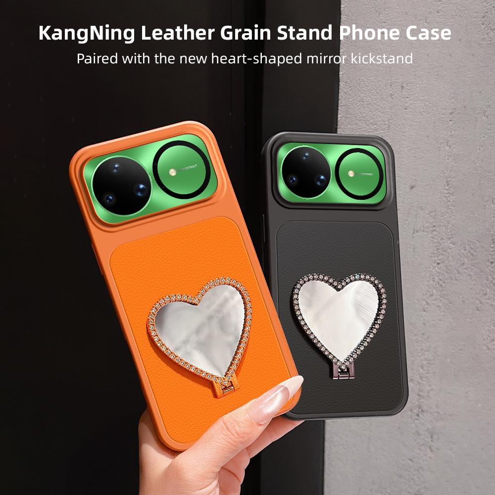 For Huawei nova 15 Ultra Lambskin Series Skin Feel Shockproof Phone Case with Heart Mirror Holder - Black - EDA009994319C
