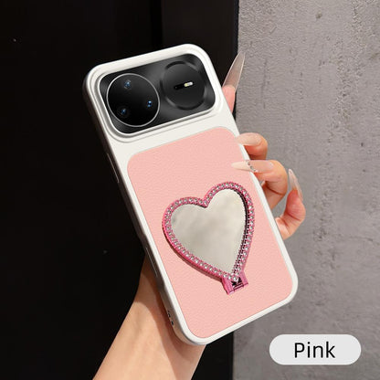 For Huawei nova 15 Pro Lambskin Series Skin Feel Shockproof Phone Case with Heart Mirror Holder - Pink - EDA009994320A