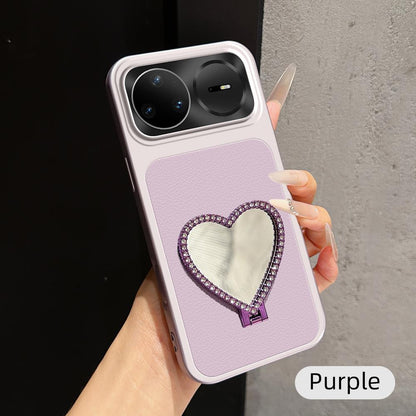 For Huawei nova 15 Pro Lambskin Series Skin Feel Shockproof Phone Case with Heart Mirror Holder - Purple - EDA009994320B