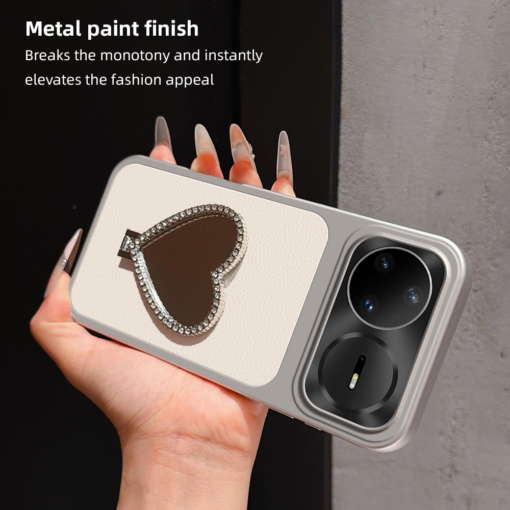 For Huawei nova 15 Pro Lambskin Series Skin Feel Shockproof Phone Case with Heart Mirror Holder - Black - EDA009994320C
