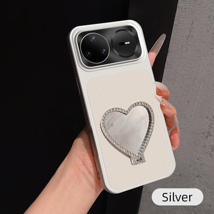 For Huawei nova 15 Pro Lambskin Series Skin Feel Shockproof Phone Case with Heart Mirror Holder - Silver - EDA009994320D