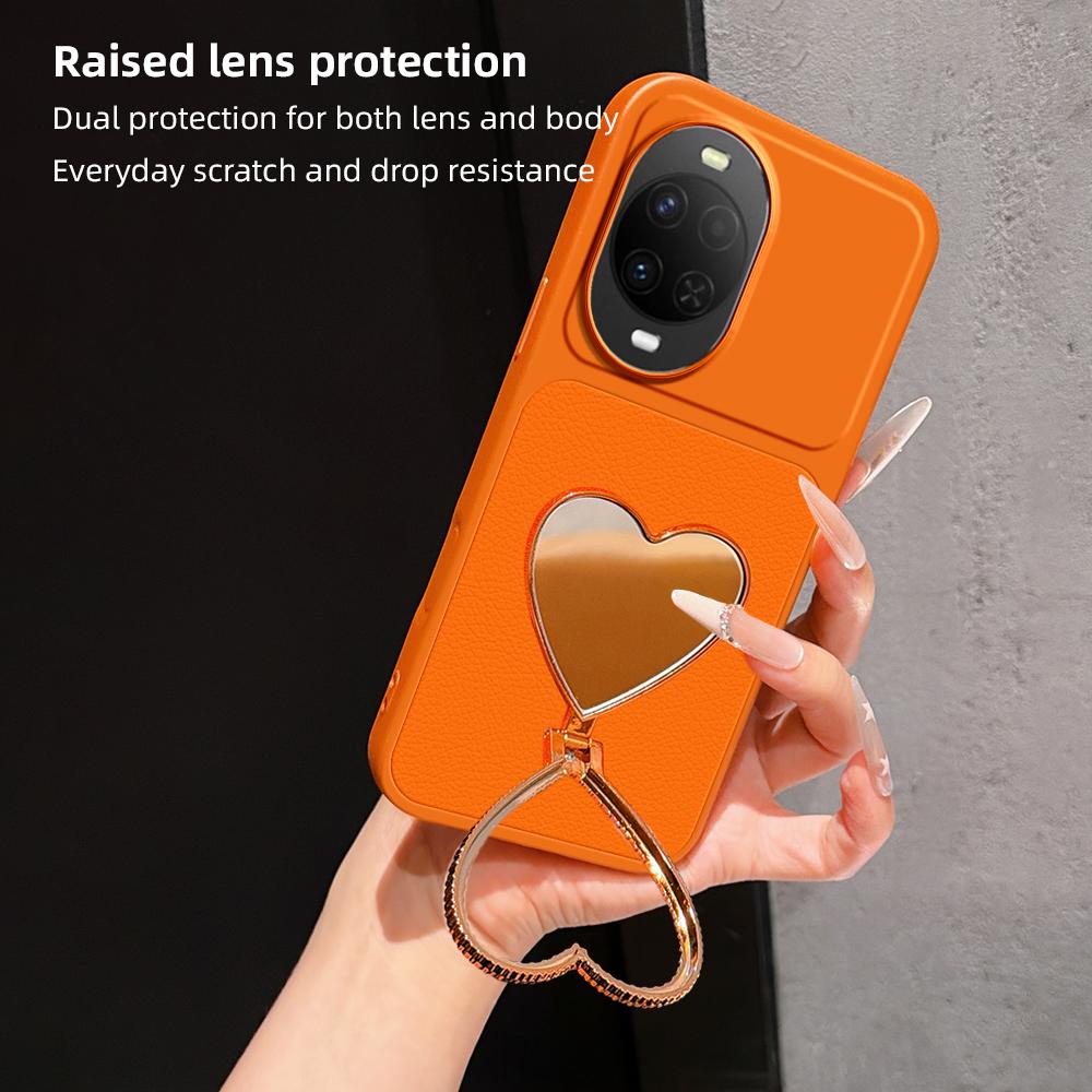 For Huawei nova 15 Lambskin Series Skin Feel Shockproof Phone Case with Heart Mirror Holder - Pink - EDA009994321A