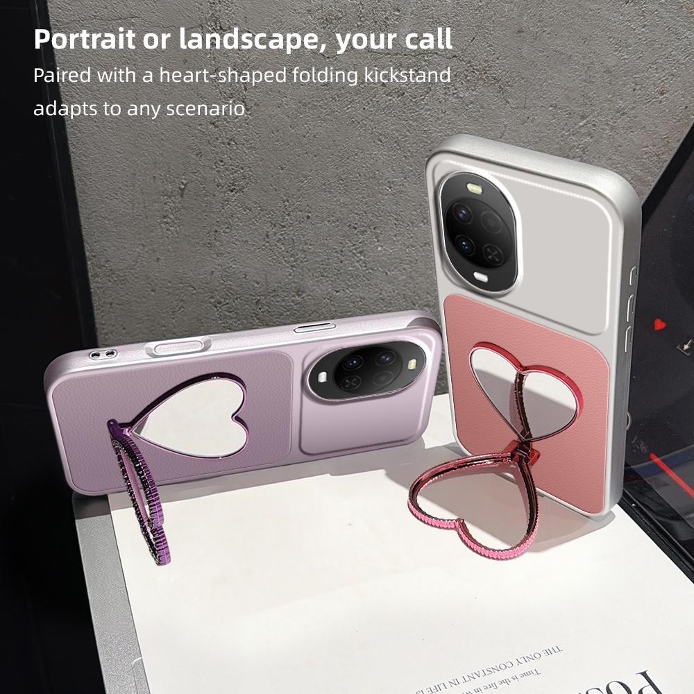 For Huawei nova 15 Lambskin Series Skin Feel Shockproof Phone Case with Heart Mirror Holder - Pink - EDA009994321A