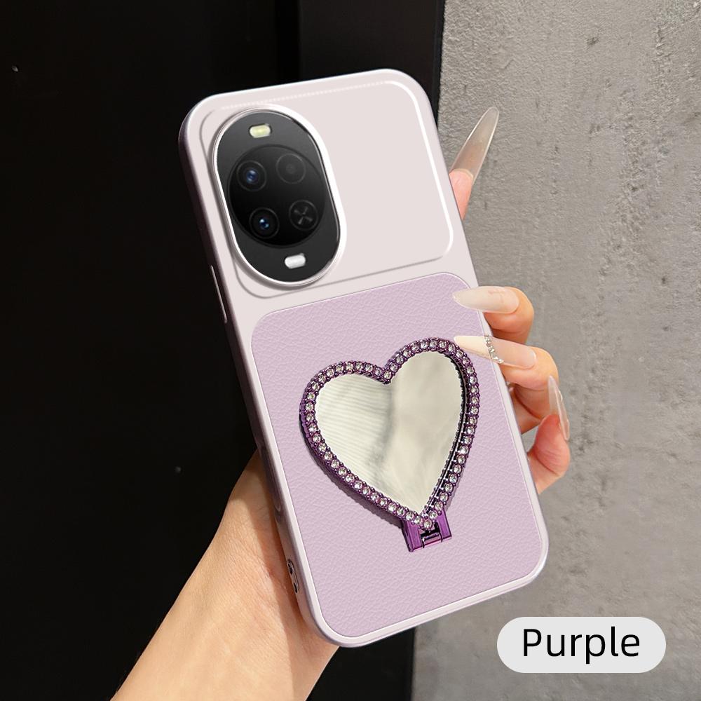 For Huawei nova 15 Lambskin Series Skin Feel Shockproof Phone Case with Heart Mirror Holder - Purple - EDA009994321B