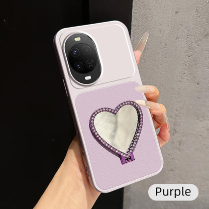 For Huawei nova 15 Lambskin Series Skin Feel Shockproof Phone Case with Heart Mirror Holder - Purple - EDA009994321B
