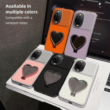 For Huawei nova 15 Lambskin Series Skin Feel Shockproof Phone Case with Heart Mirror Holder - Silver - EDA009994321D