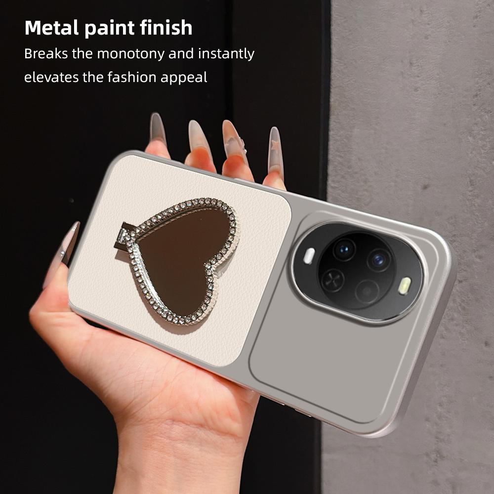For Huawei nova 15 Lambskin Series Skin Feel Shockproof Phone Case with Heart Mirror Holder - Silver - EDA009994321D