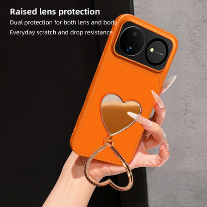 For Huawei nova 16 Lambskin Series Skin Feel Shockproof Phone Case with Heart Mirror Holder - Pink - EDA009994322A