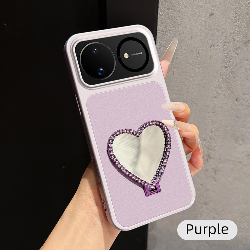 For Huawei nova 16 Lambskin Series Skin Feel Shockproof Phone Case with Heart Mirror Holder - Purple - EDA009994322B