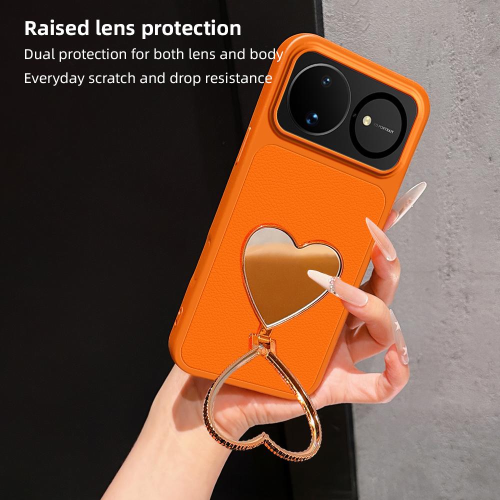 For Huawei nova 16 Lambskin Series Skin Feel Shockproof Phone Case with Heart Mirror Holder - Purple - EDA009994322B