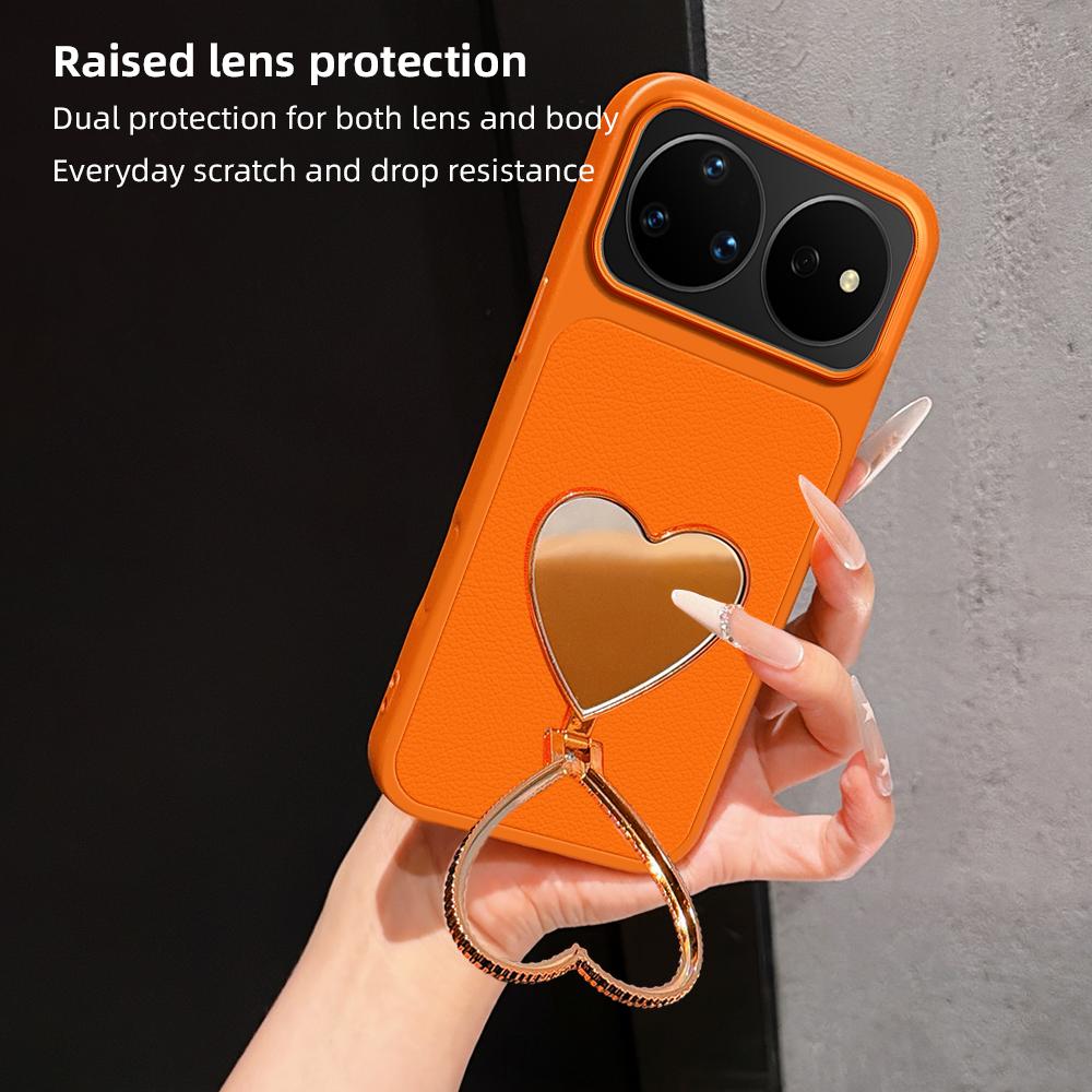 For Huawei nova 16 Pro Lambskin Series Skin Feel Shockproof Phone Case with Heart Mirror Holder - Pink - EDA009994323A