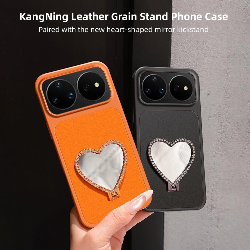 For Huawei nova 16 Pro Lambskin Series Skin Feel Shockproof Phone Case with Heart Mirror Holder - Purple - EDA009994323B