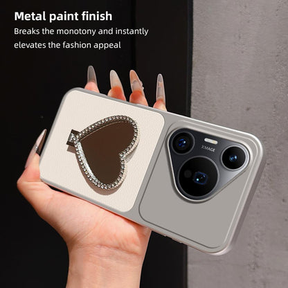 For Huawei Pura 70 Pro Lambskin Series Skin Feel Shockproof Phone Case with Heart Mirror Holder(Black)