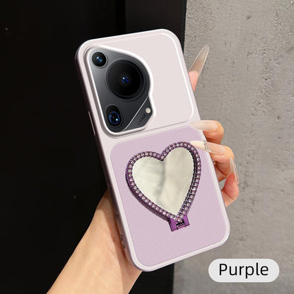 For Huawei Pura 70 Ultra Lambskin Series Skin Feel Shockproof Phone Case with Heart Mirror Holder(Purple)