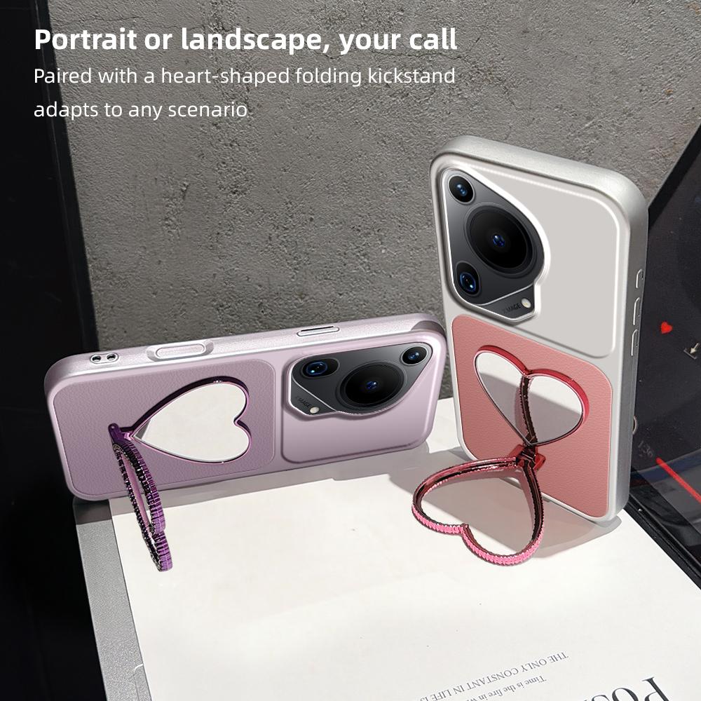 For Huawei Pura 70 Ultra Lambskin Series Skin Feel Shockproof Phone Case with Heart Mirror Holder(Purple)