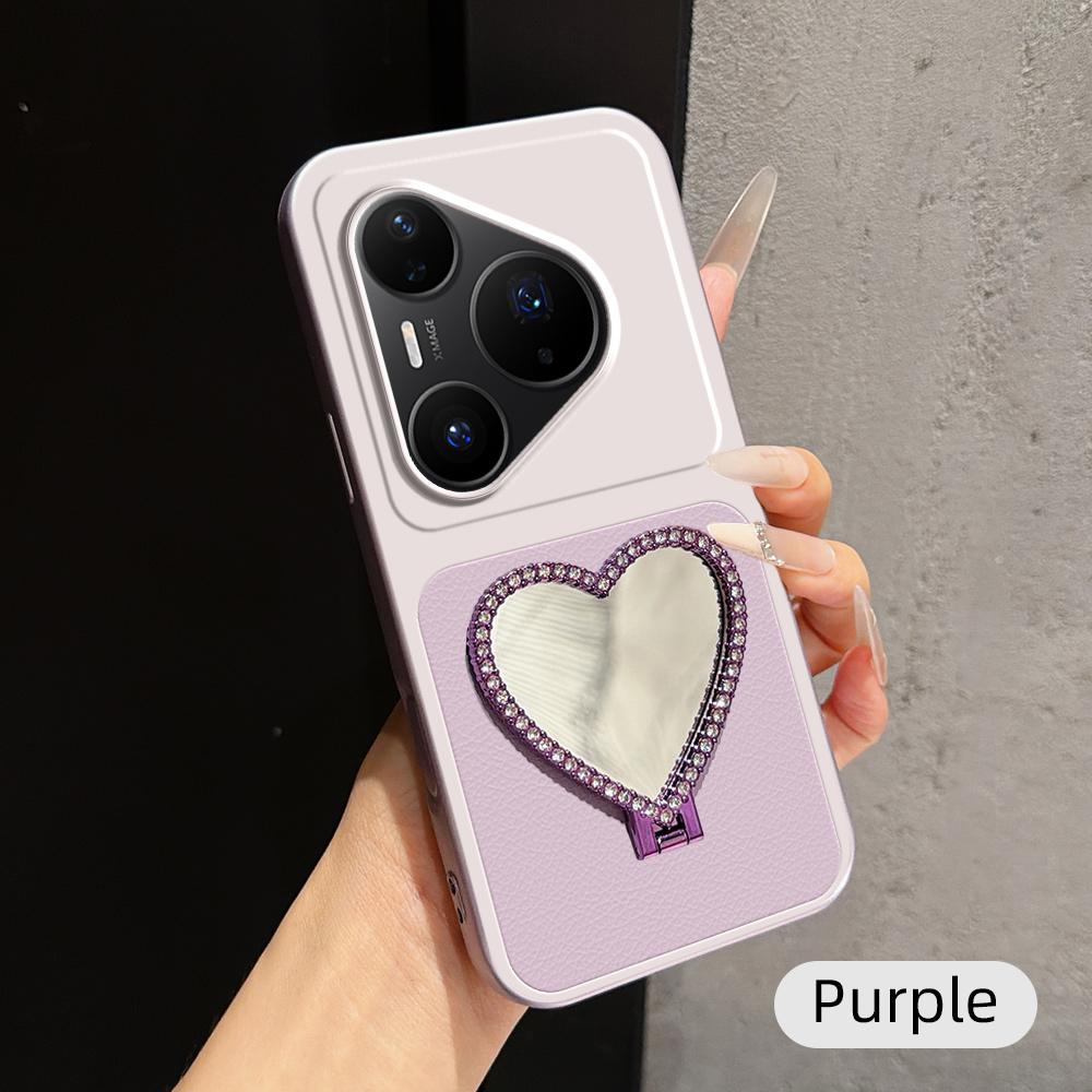 For Huawei Pura 80 Pro 5G Lambskin Series Skin Feel Shockproof Phone Case with Heart Mirror Holder(Purple)